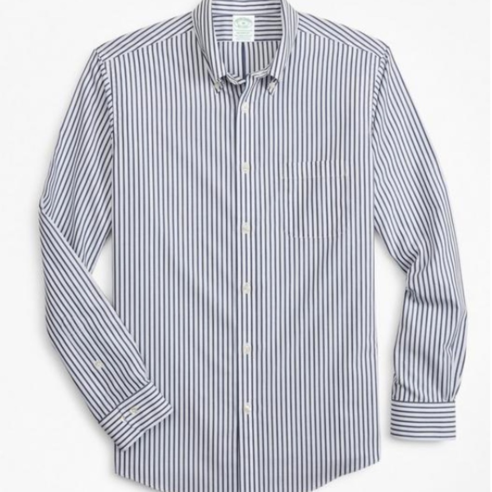 Brooks Brothers Stretch Milano Slim-Fit Non-Iron Navy Candy Stripe Size 15 Neck